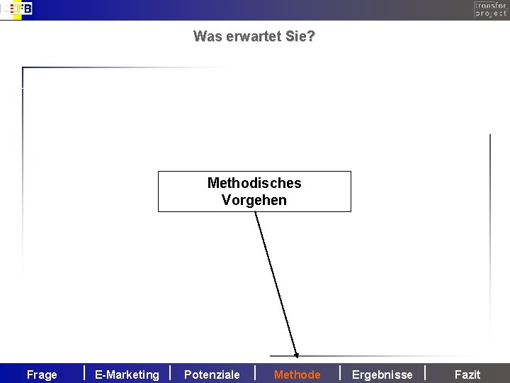 Was erwartet Sie? Methodisches Vorgehen Frage E-Marketing Potenziale Methode Ergebnisse Fazit 
