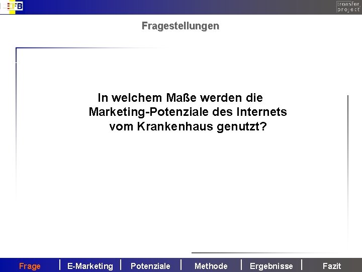 Fragestellungen ? In welchem Maße werden die Marketing-Potenziale des Internets Worin bestehen die Marketing-Potenziale