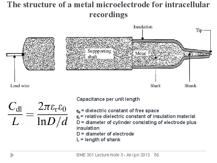 The structure of a metal microelectrode for intracellular recordings Capacitance per unit length 0