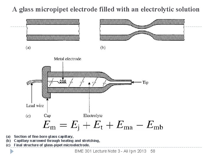 A glass micropipet electrode filled with an electrolytic solution (a) Section of fine-bore glass