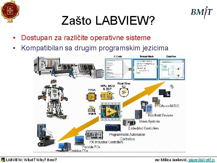 Zašto LABVIEW? • Dostupan za različite operativne sisteme • Kompatibilan sa drugim programskim jezicima