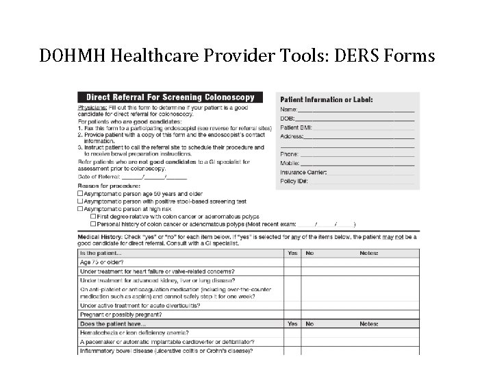 DOHMH Healthcare Provider Tools: DERS Forms 