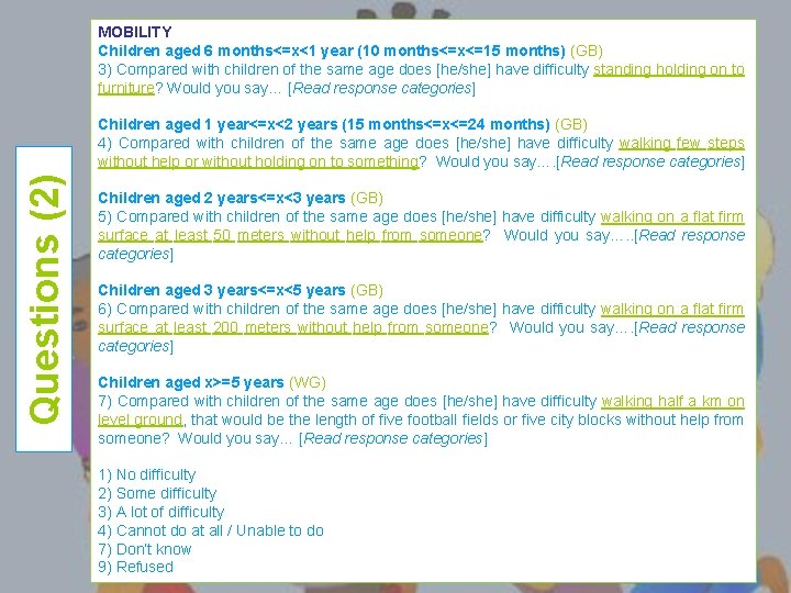 MOBILITY Children aged 6 months<=x<1 year (10 months<=x<=15 months) (GB) 3) Compared with children