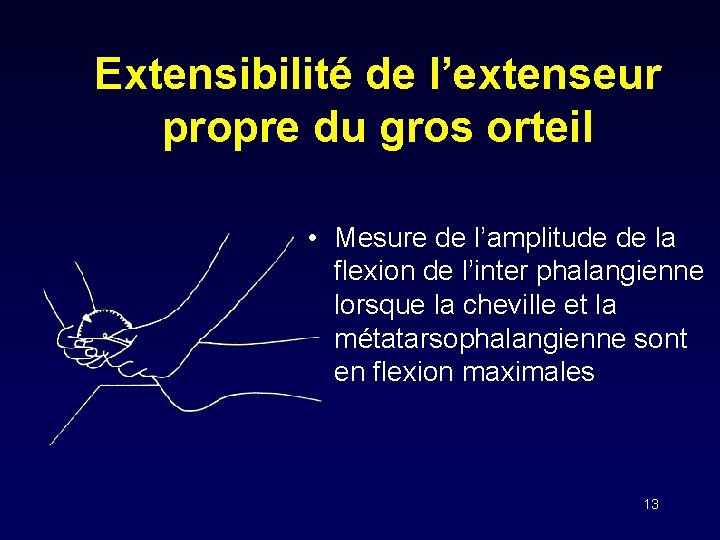 Extensibilité de l’extenseur propre du gros orteil • Mesure de l’amplitude de la flexion