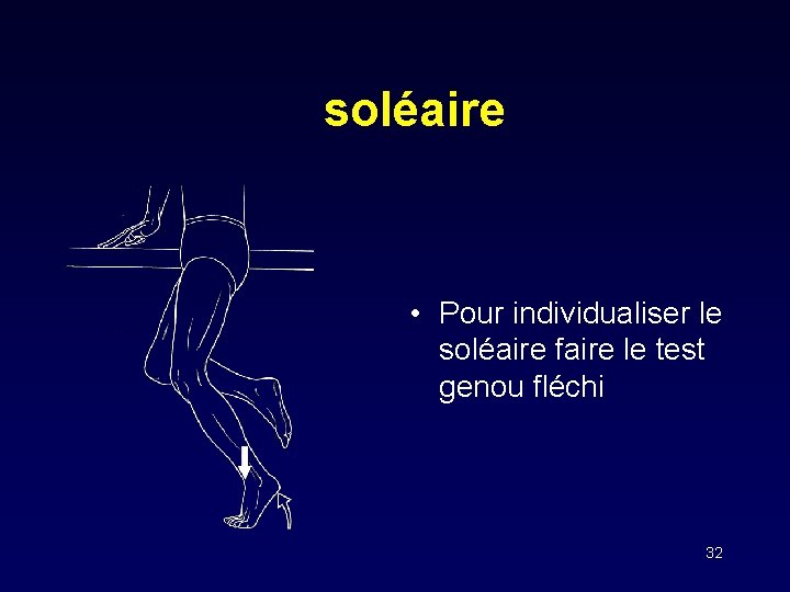 soléaire • Pour individualiser le soléaire faire le test genou fléchi 32 