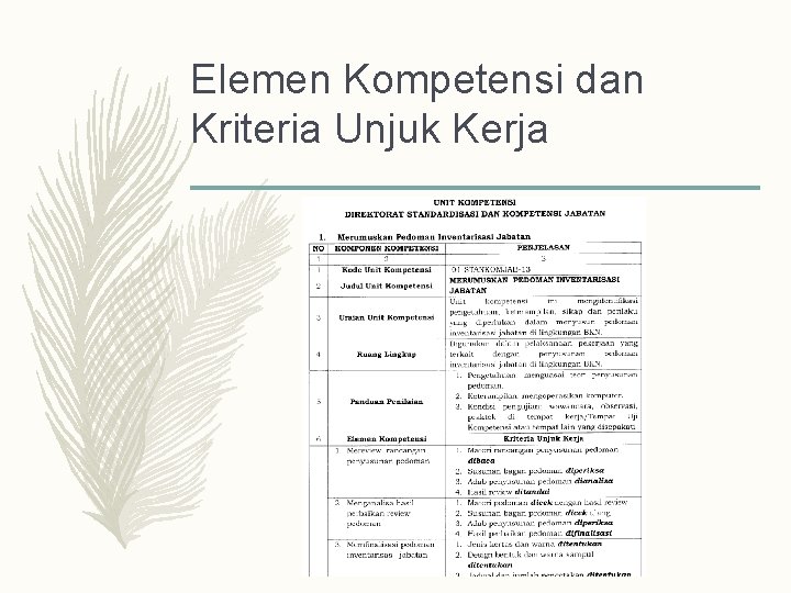 Elemen Kompetensi dan Kriteria Unjuk Kerja 