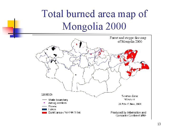 Total burned area map of Mongolia 2000 13 
