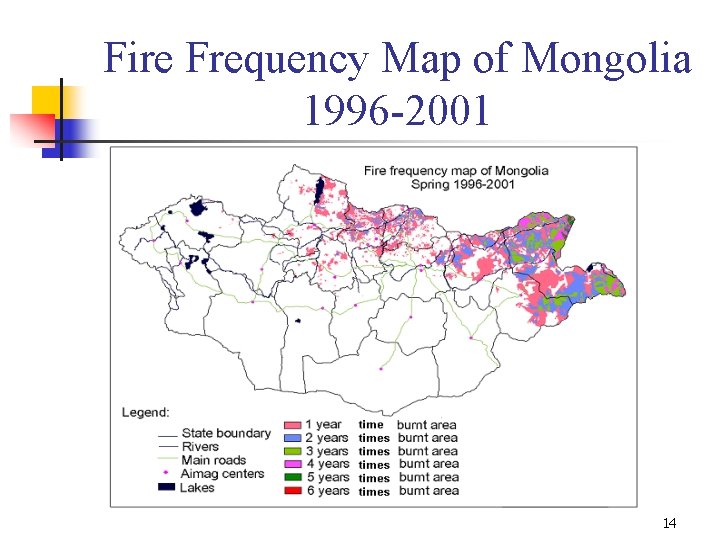 Fire Frequency Map of Mongolia 1996 -2001 14 