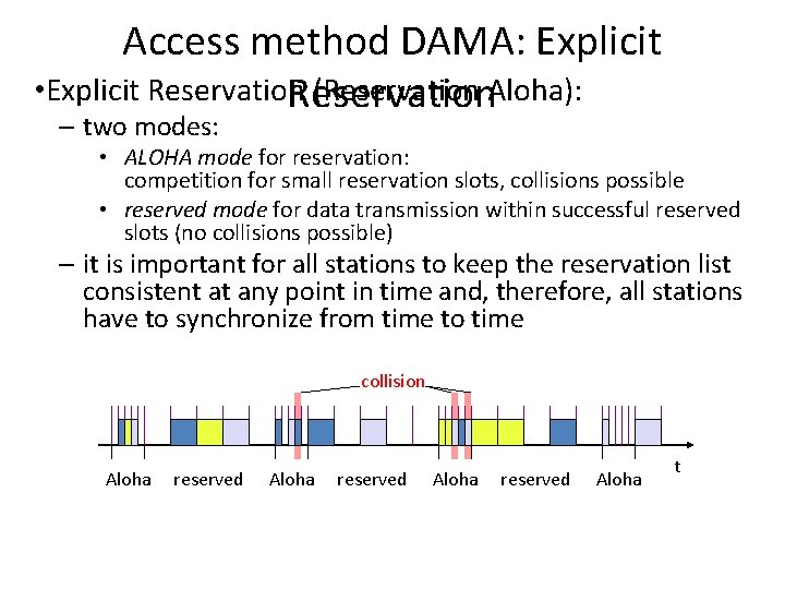 Access method DAMA: Explicit • Explicit Reservation (Reservation Aloha): Reservation – two modes: •