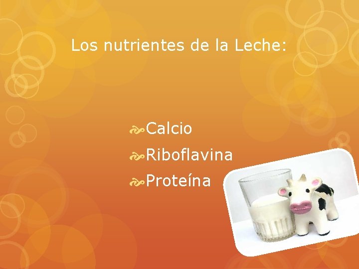Los nutrientes de la Leche: Calcio Riboflavina Proteína 