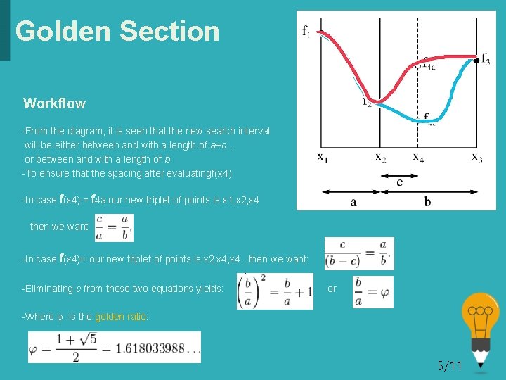 Golden Section Workflow -From the diagram, it is seen that the new search interval