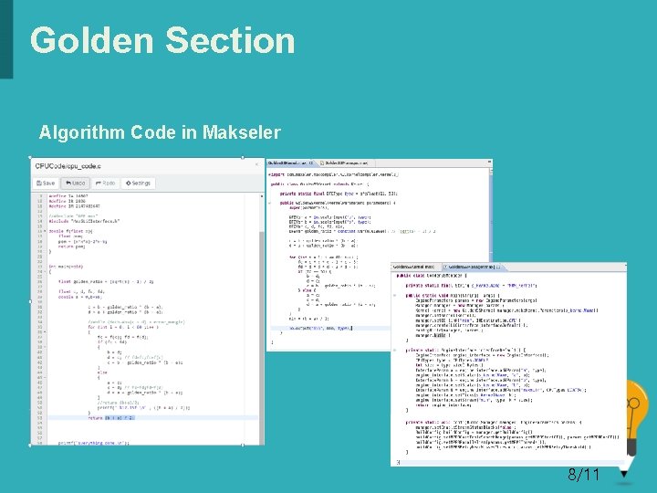 Golden Section Algorithm Code in Makseler 8/11 