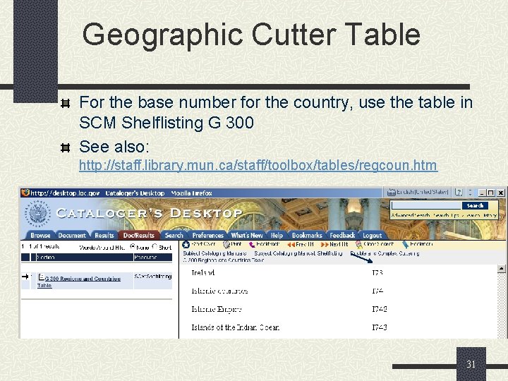 Geographic Cutter Table For the base number for the country, use the table in