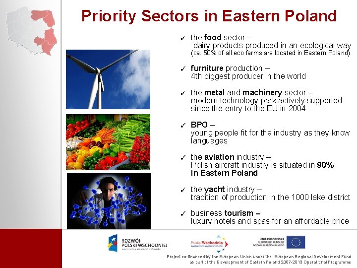 Priority Sectors in Eastern Poland ✓ the food sector – dairy products produced in