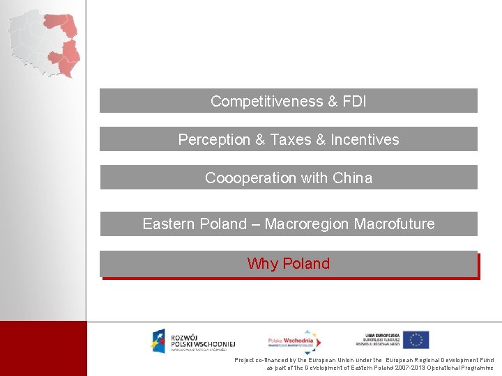 Competitiveness & FDI Perception & Taxes & Incentives Coooperation with China Eastern Poland –