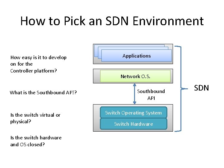 How to Pick an SDN Environment How easy is it to develop on for