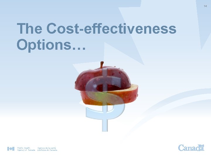 14 The Cost-effectiveness Options… Public Health Agency of Canada Agence de la santé publique