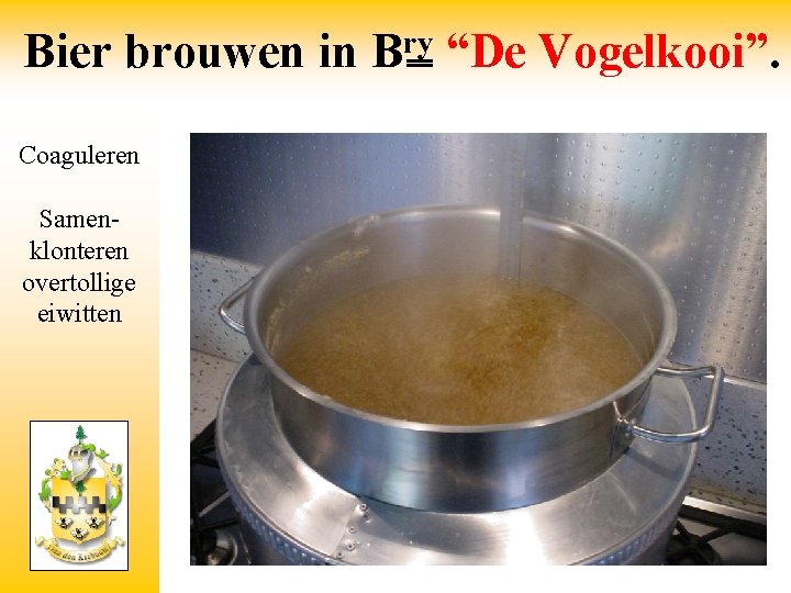 Bier brouwen in Coaguleren Samenklonteren overtollige eiwitten ry B “De Vogelkooi”. 
