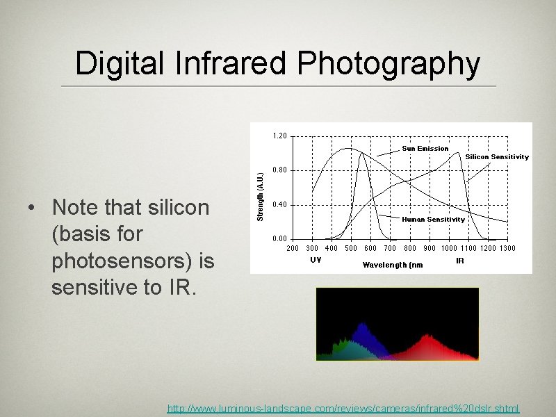Digital Infrared Photography • Note that silicon (basis for photosensors) is sensitive to IR.