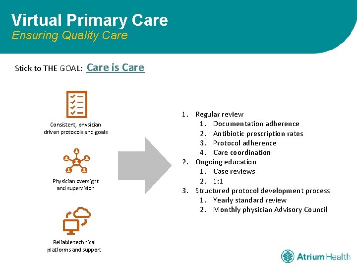 Virtual Primary Care Ensuring Quality Care Stick to THE GOAL: Care is Care Consistent,