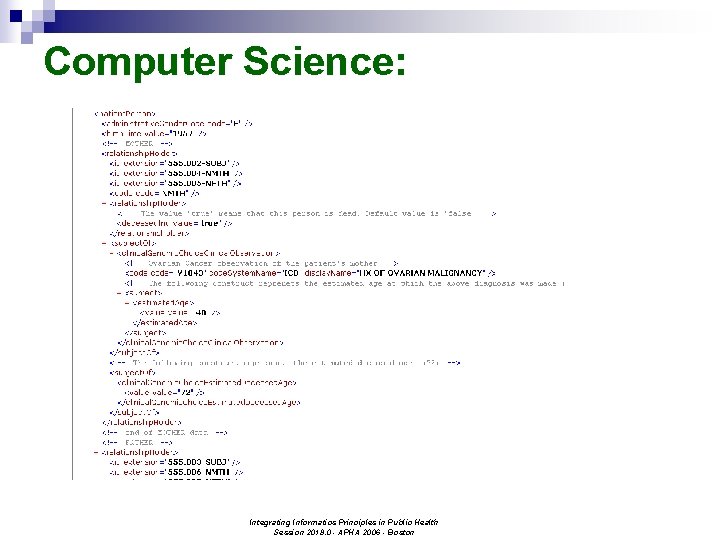 Computer Science: Integrating Informatics Principles in Public Health Session 2018. 0 - APHA 2006
