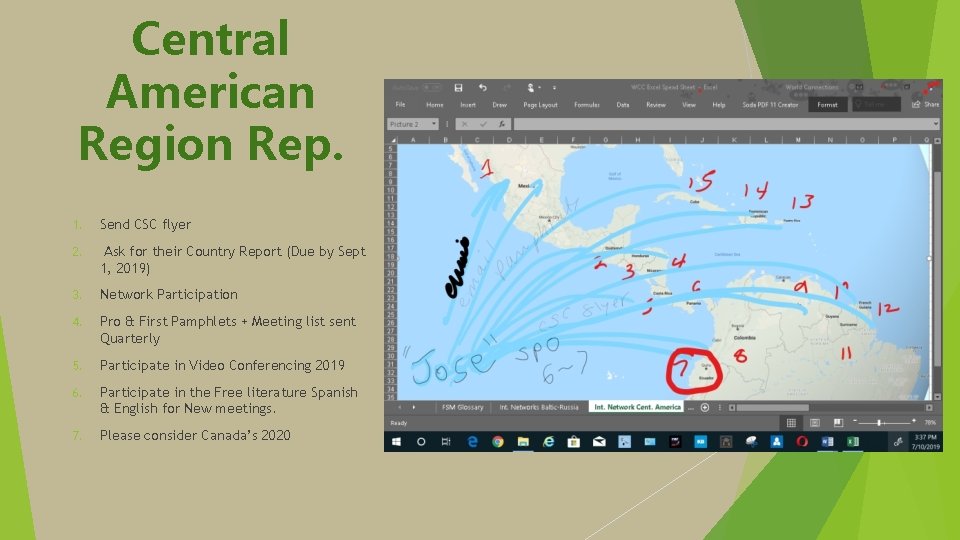 Central American Region Rep. 1. Send CSC flyer 2. Ask for their Country Report