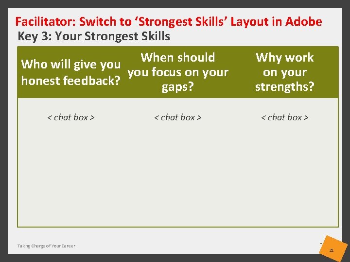 Facilitator: Switch to ‘Strongest Skills’ Layout in Adobe Key 3: Your Strongest Skills When