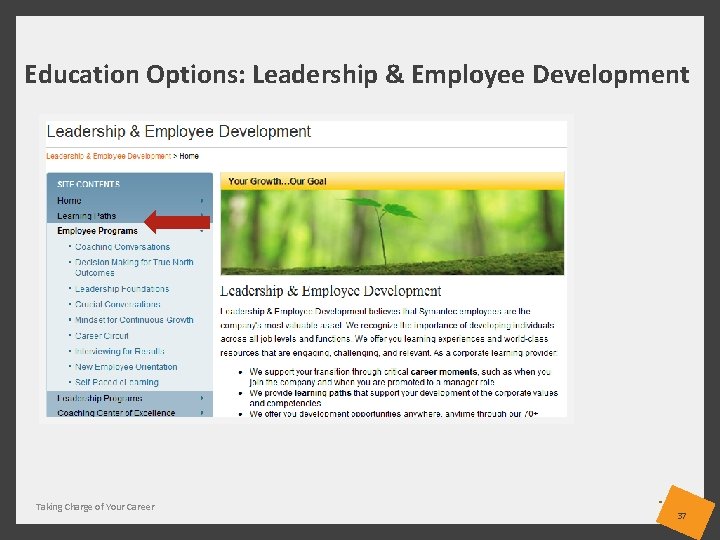 Education Options: Leadership & Employee Development Taking Charge of Your Career 37 