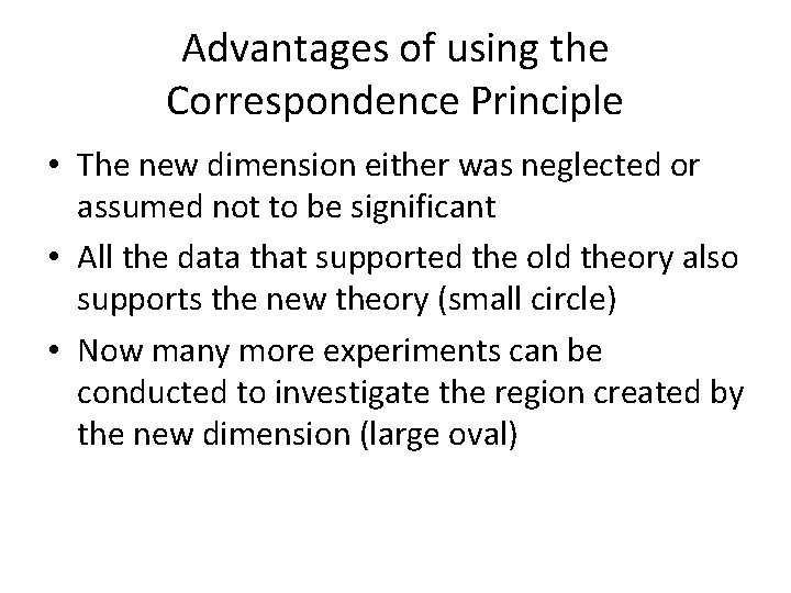 Advantages of using the Correspondence Principle • The new dimension either was neglected or