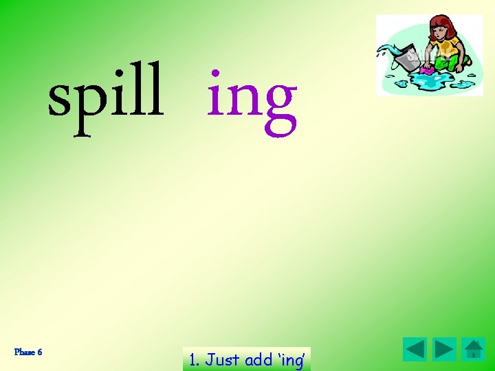 spill ing Phase 6 1. Just add ‘ing’ ing  spill ing Phase 6 1. Just add ‘ing’ ing