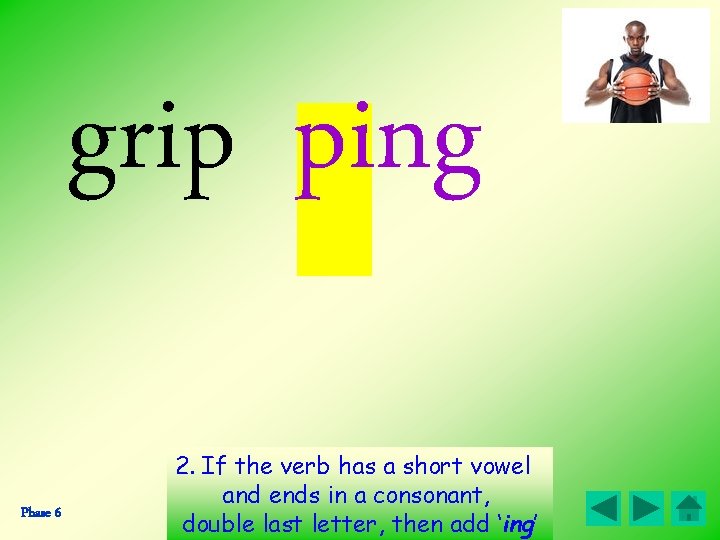 grip ping Phase 6 2. If the verb has a short vowel and ends grip ping Phase 6 2. If the verb has a short vowel and ends