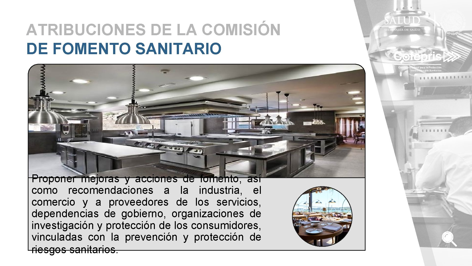 ATRIBUCIONES DE LA COMISIÓN DE FOMENTO SANITARIO Proponer mejoras y acciones de fomento, así