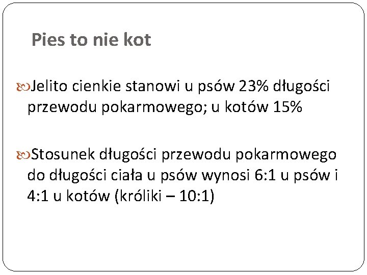Pies to nie kot Jelito cienkie stanowi u psów 23% długości przewodu pokarmowego; u
