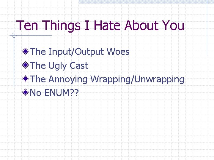 Ten Things I Hate About You The Input/Output Woes The Ugly Cast The Annoying