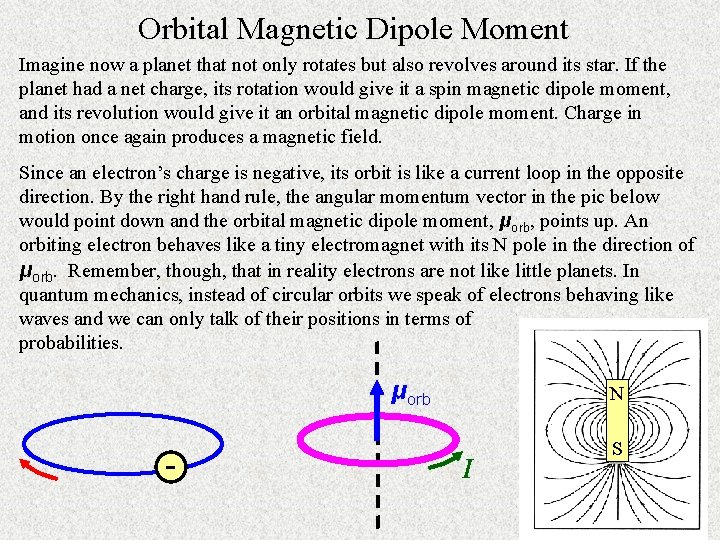 Orbital Magnetic Dipole Moment Imagine now a planet that not only rotates but also