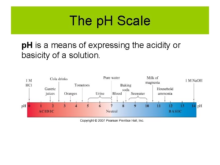 The p. H Scale p. H is a means of expressing the acidity or