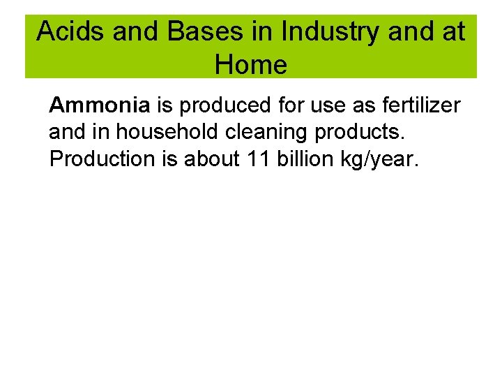 Acids and Bases in Industry and at Home Ammonia is produced for use as