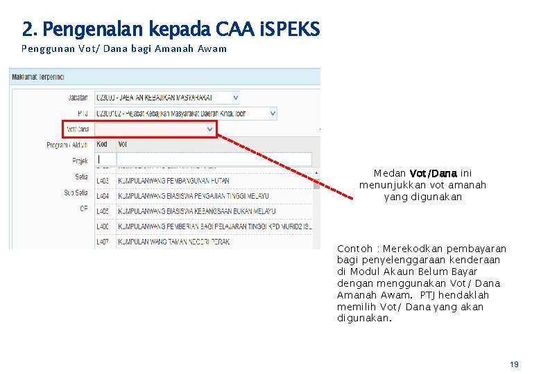 2. Pengenalan kepada CAA i. SPEKS Penggunan Vot/ Dana bagi Amanah Awam Medan Vot/Dana