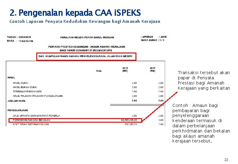 2. Pengenalan kepada CAA i. SPEKS Contoh Laporan Penyata Kedudukan Kewangan bagi Amanah Kerajaan