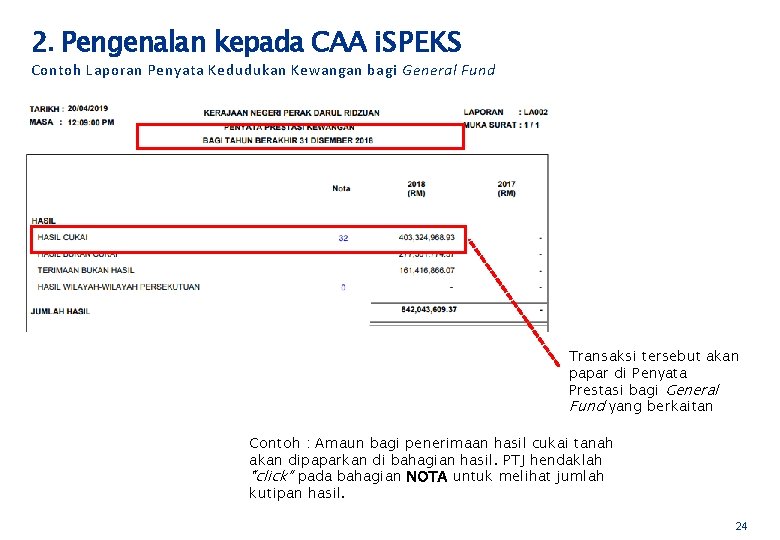 2. Pengenalan kepada CAA i. SPEKS Contoh Laporan Penyata Kedudukan Kewangan bagi General Fund