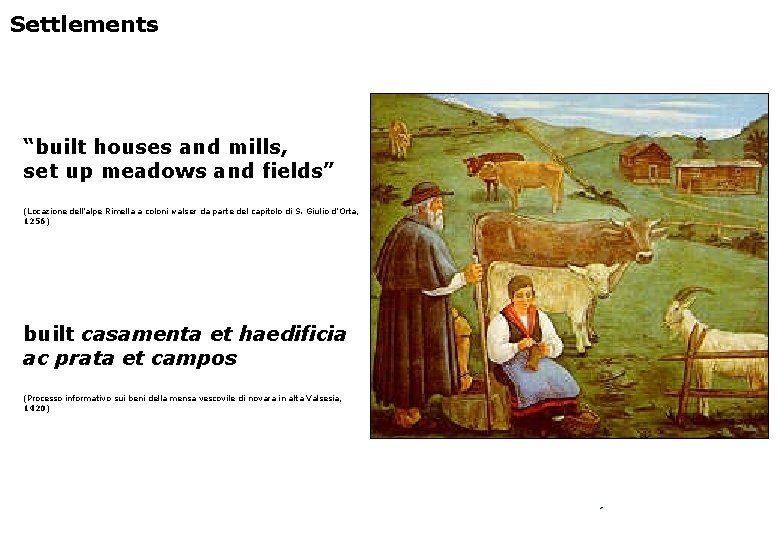 Settlements “built houses and mills, set up meadows and fields” (Locazione dell’alpe Rimella a