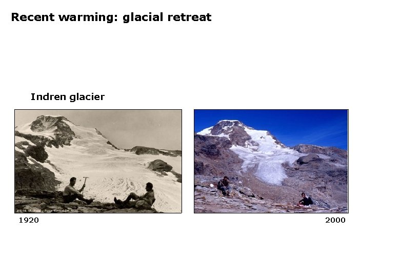 Recent warming: glacial retreat Indren glacier 1920 2000 