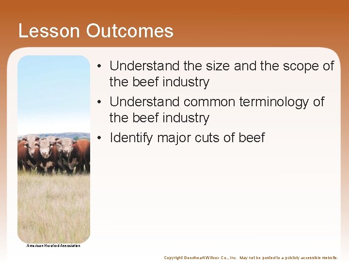 Lesson Outcomes • Understand the size and the scope of the beef industry •