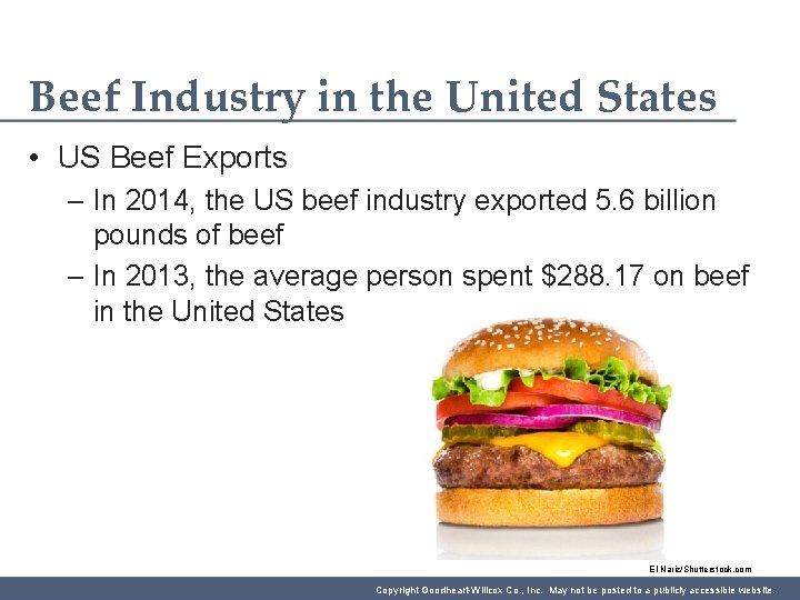 Beef Industry in the United States • US Beef Exports – In 2014, the