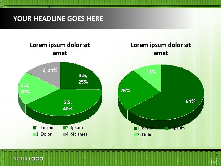 YOUR HEADLINE GOES HERE Lorem ipsum dolor sit amet 2, 14% Lorem ipsum dolor