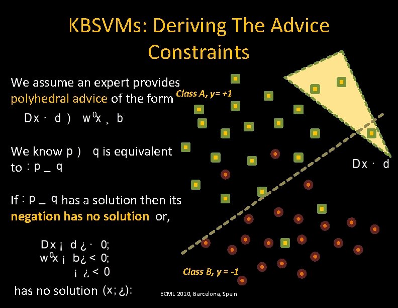 KBSVMs: Deriving The Advice Constraints We assume an expert provides polyhedral advice of the