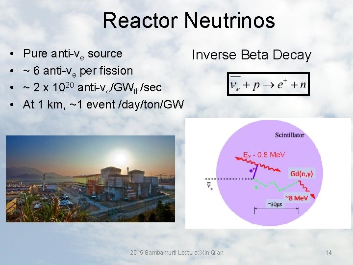 Reactor Neutrinos • • Pure anti-νe source Inverse Beta Decay ~ 6 anti-νe per