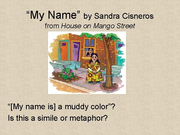 “My Name” by Sandra Cisneros from House on Mango Street “[My name is] a