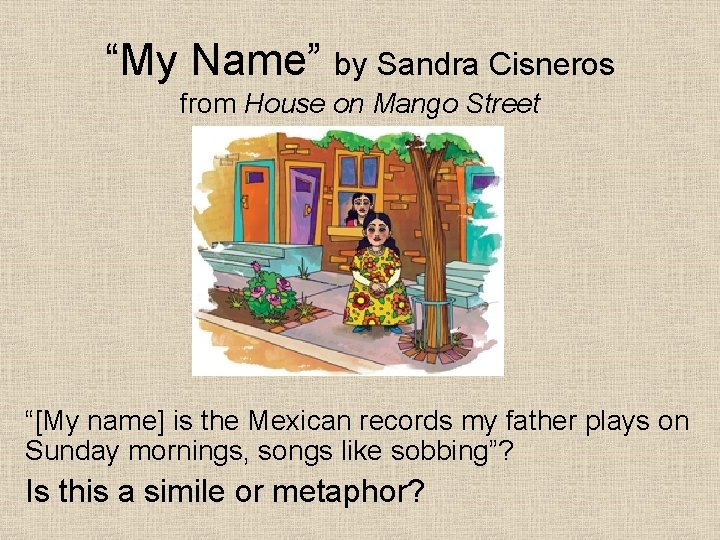 “My Name” by Sandra Cisneros from House on Mango Street “[My name] is the