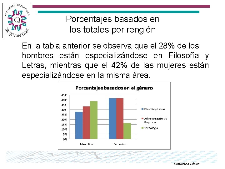 Porcentajes basados en los totales por renglón En la tabla anterior se observa que